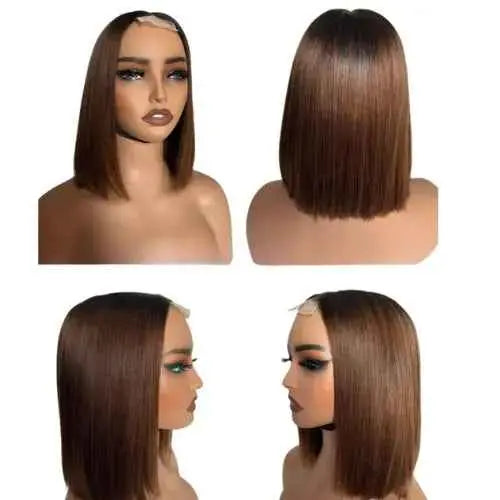 Chestnut Brown Bone Straight Bob Wig 10" Vietnamese Human Hair Wig