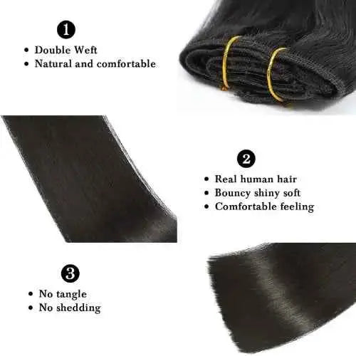 Clip In Hair Extensions Natural Black (#1B) Raw Vietnamese Hair