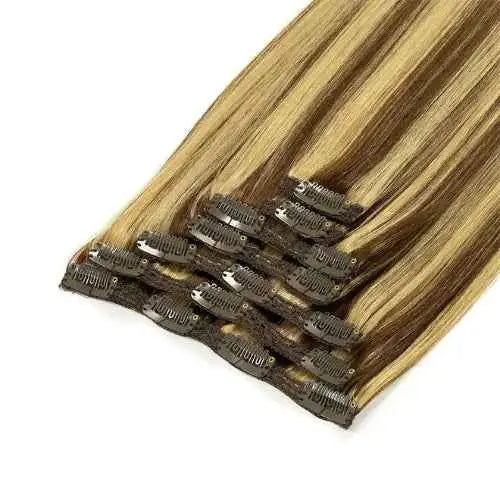Clip In Hair Extensions Piano Brown Blonde (#4/27) Raw Vietnamese Hair