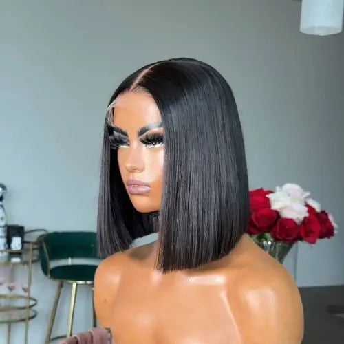 Natural Black Bone Straight Bob Wig 10" Vietnamese Virgin Remy Hair Lux Hair