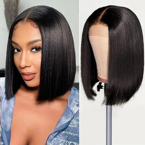 Natural Black Bone Straight Bob Wig 10" Vietnamese Virgin Remy Hair Lux Hair