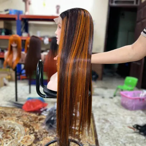 Piano Orange Color Bone Straight 26" SDD Wig Closure 2x6 Vietnamese Hair