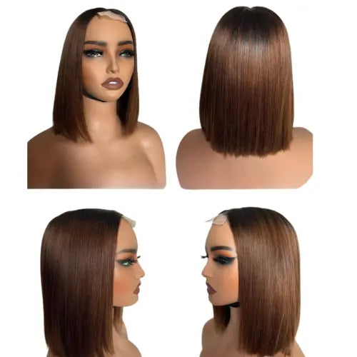 Chestnut Brown Bone Straight Bob Wig 10" Vietnamese Virgin Remy Hair Lux Hair