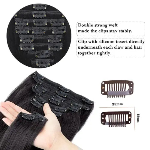 Detail look of clip in hair extensions