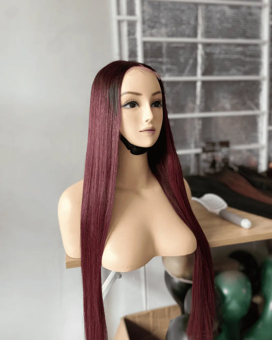 Ombre Wine Bone Straight Wig 26 Inches Vietnamese Human Hair Wig LuxSilk Hair