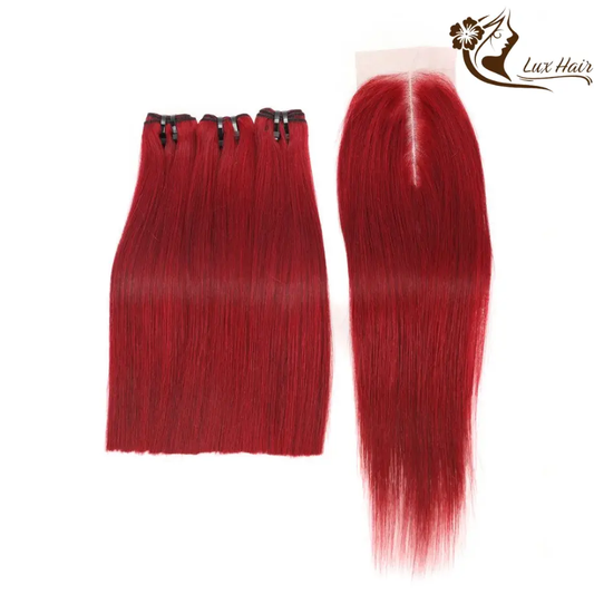 Red Color Bone Straight Hair Lux Hair