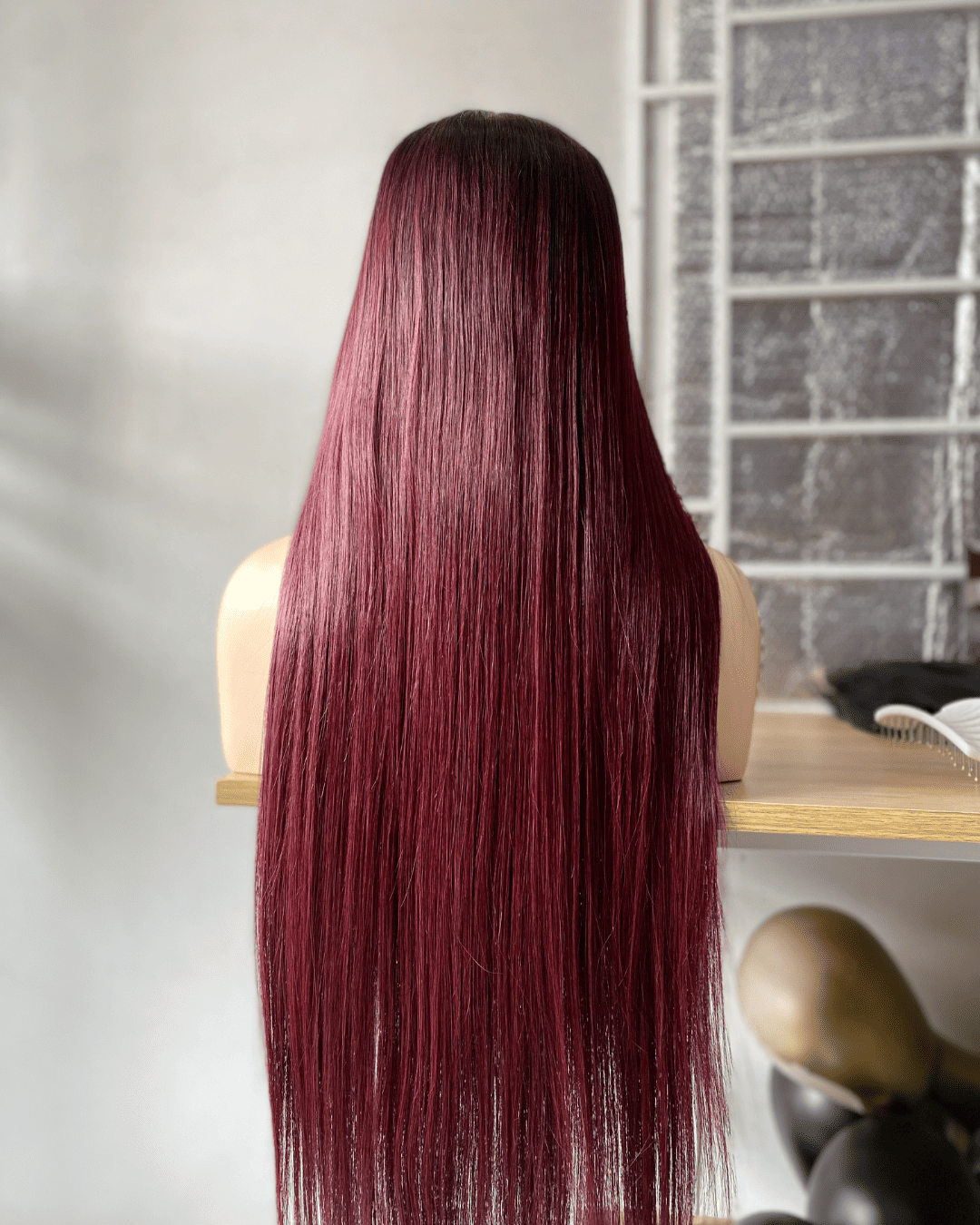 Ombre Wine Bone Straight Wig 26 Inches Vietnamese Human Hair Wig LuxSilk Hair