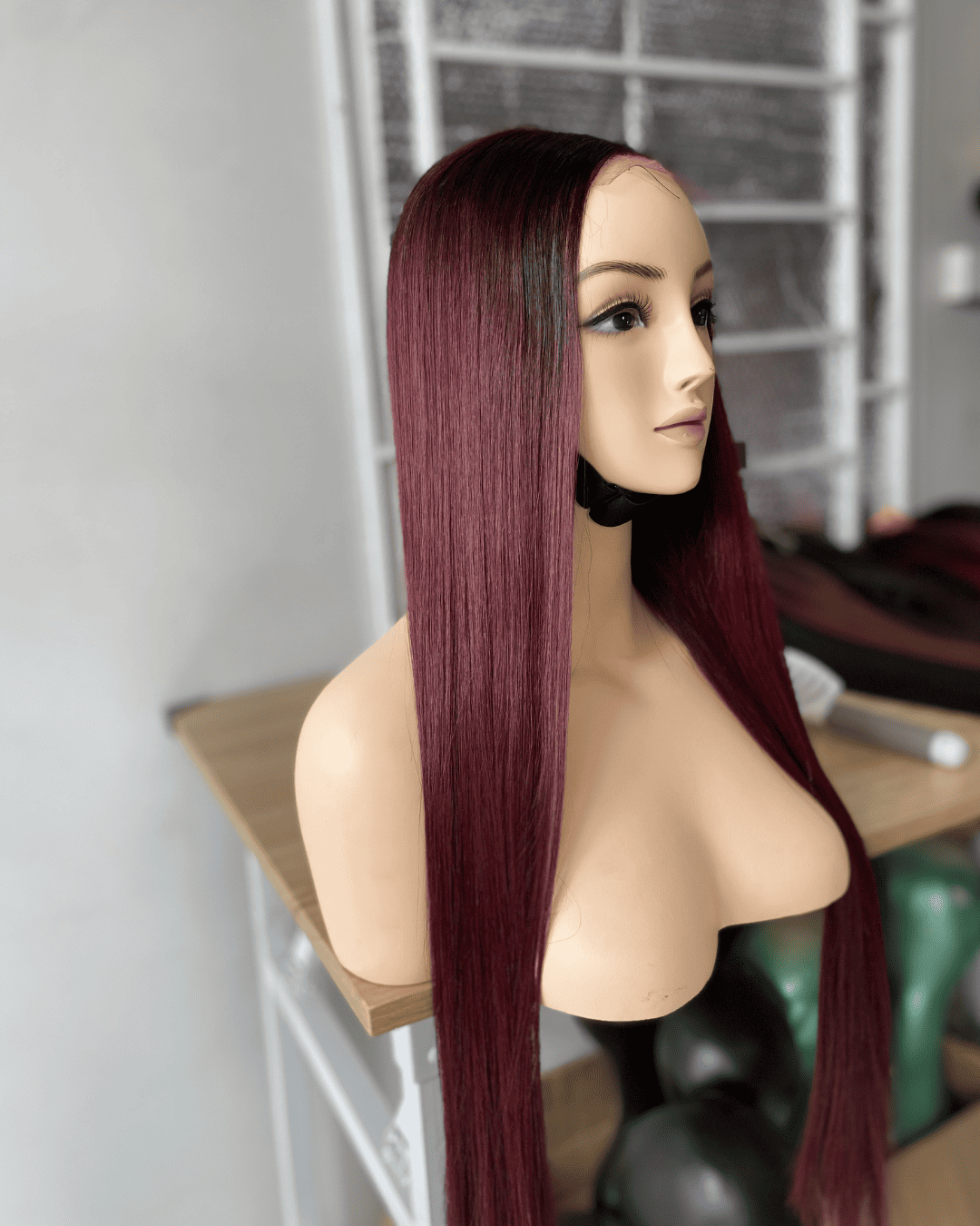 Ombre Wine Bone Straight Wig 26 Inches Vietnamese Human Hair Wig LuxSilk Hair