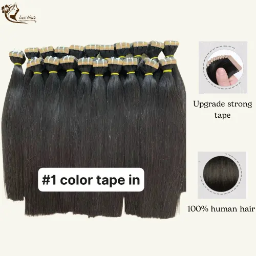 Raw Vietnamese Hair Jet Black #1 Color Tape-in Hair Extensions Lux Hair Vietnam