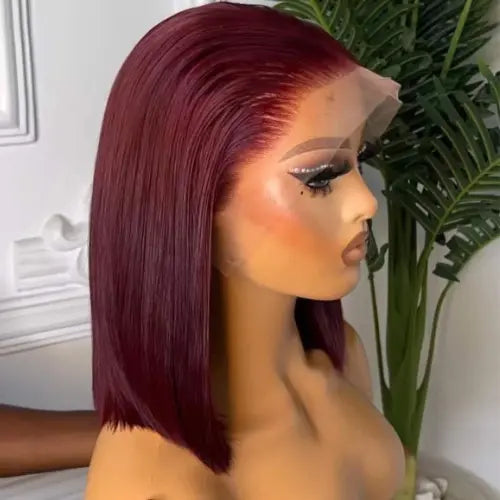 Burgundy Bone Straight Bob Wig 10" Vietnamese Virgin Remy Hair Lux Hair