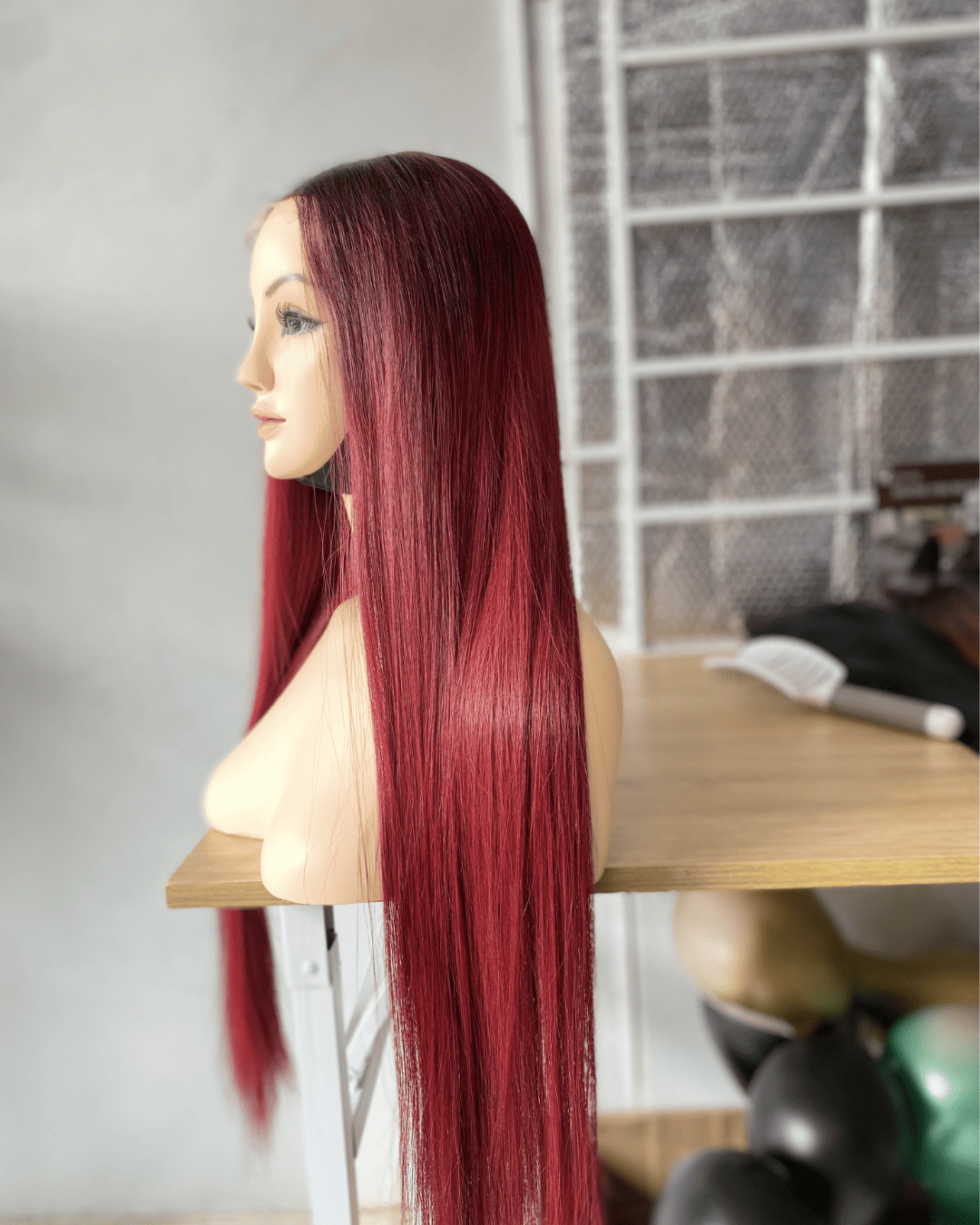Ombre Burgundy Bone Straight Wig 26 Inches Vietnamese Human Hair Wig LuxSilk Hair