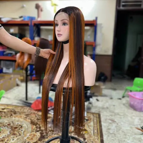 Piano Orange Color Bone Straight 26" SDD Wig Closure 2x6 Vietnamese Hair